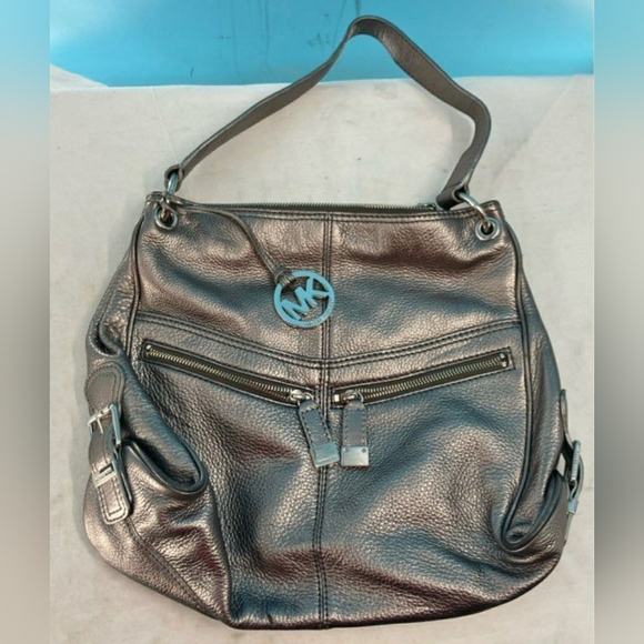 Michael Kors MK Metallic Silver Gray hobo bag purse - Picture 1 of 4